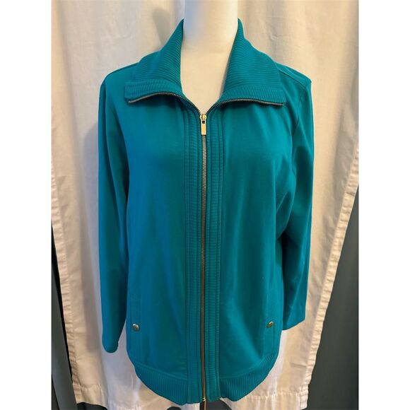 Karen Scott Sport Women's Teal Zip Front Cardigan Jacket PXL Petites - Picture 1 of 6